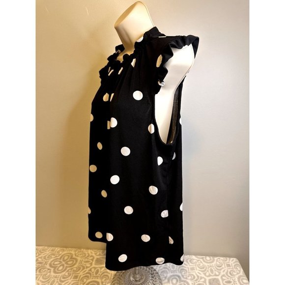 Adrianna Papell Black polka dot Stretch Ruffled Career Tank Shell, Size XL, EUC - Picture 2 of 12